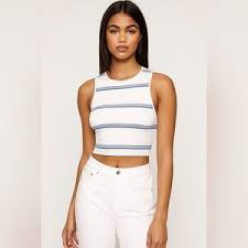 Babaton size large striped crop top scoop neck new